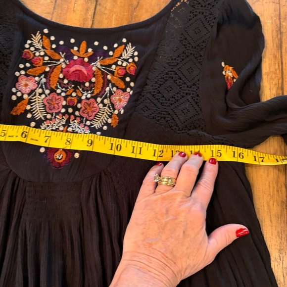 Free People Mohave Embroidery Crepe Mini Dress in Black, Small, Boho, Hippie - Picture 10 of 11